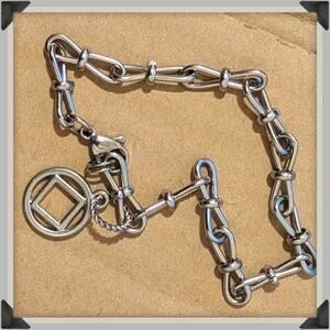 Narcotics Anonymous NA Symbol Charm Bracelet on Stainless Steel Figure 8 Chain